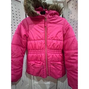 Girls Protection System Puffer Jacket Hooded Fur Trim Pink‎ Size 10